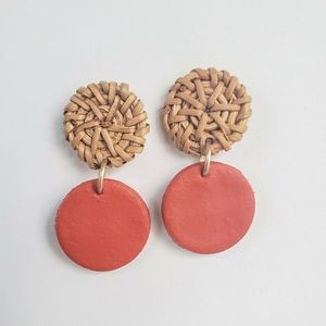 Rattan & Orange Earrings
